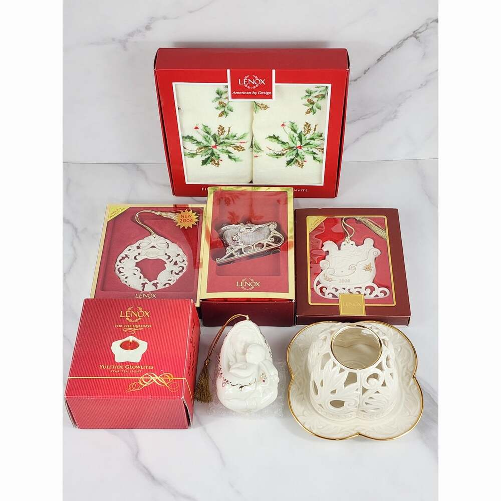 Lenox Fine Porcelain Silver Plate Christmas Ornament Decor Collector Lot of 7